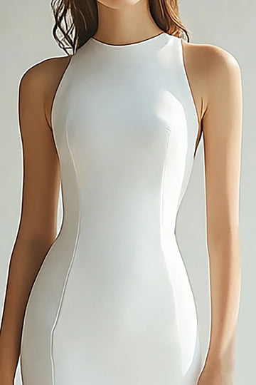 Simple Sheath Satin Ivory Engagement Dress with Slit